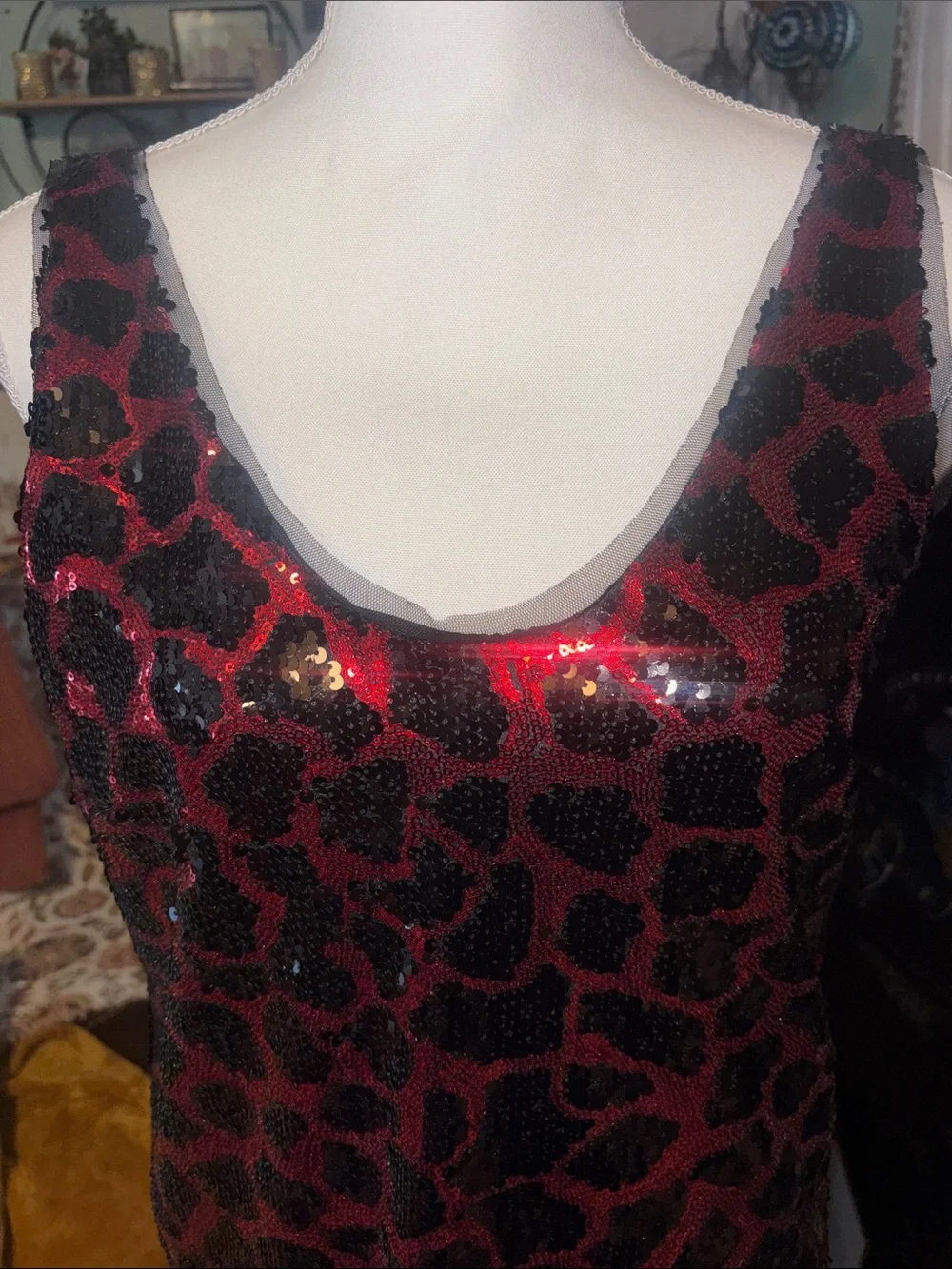 Zara Red & Black Sequin Leopard Slip Dress